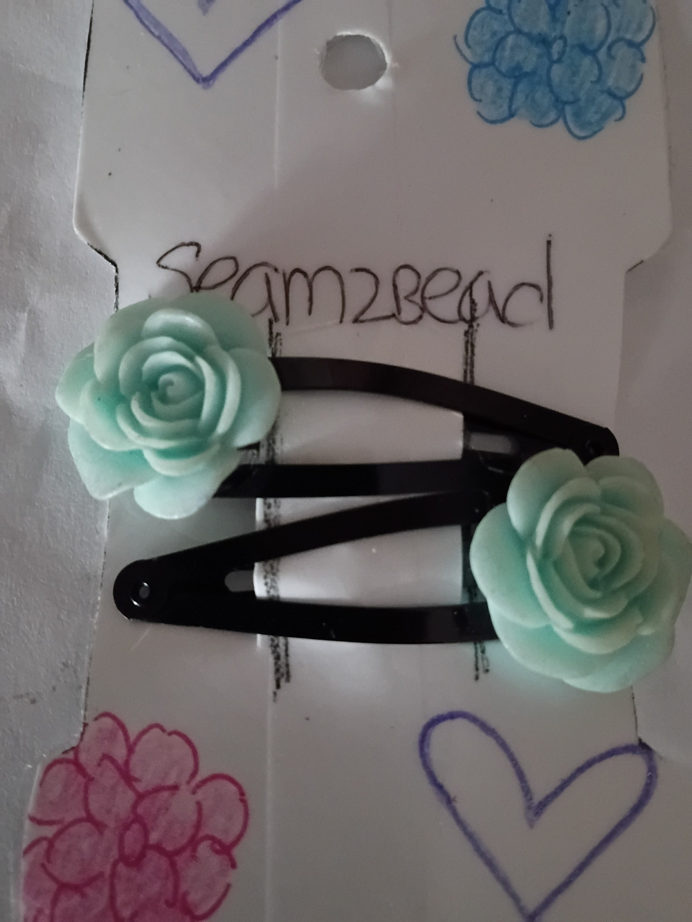 Kids Mint Flower Snap Hair Clips - Set of 2